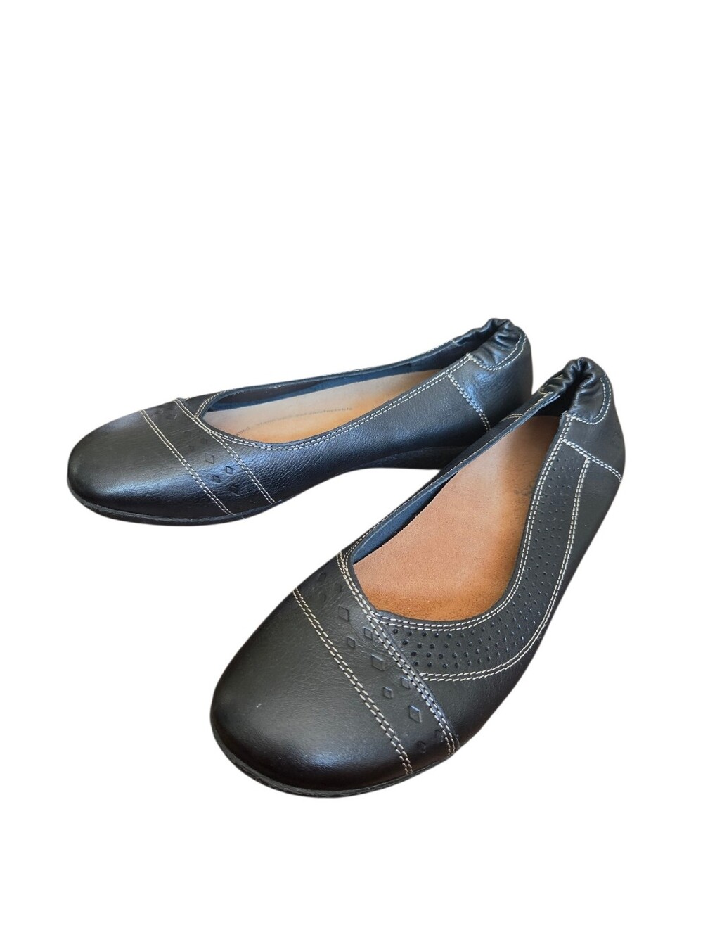 Taos Black Leather Comfort Ballet Flats Size 7.5 Cushioned Slip On Walking Shoes